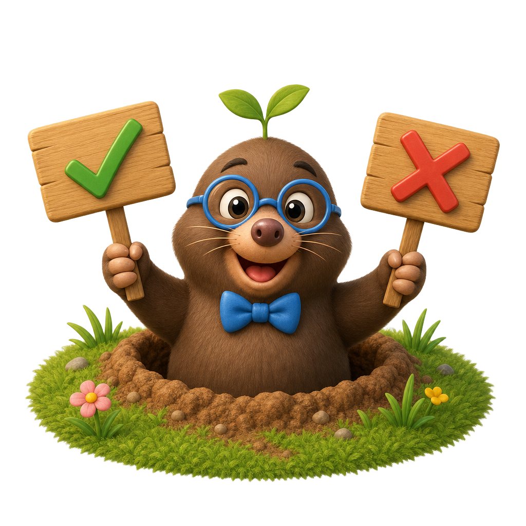 WonderWords mole showing correct and wrong boards